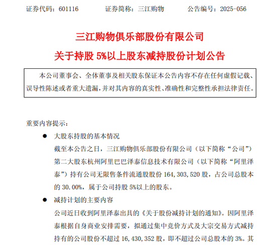 阿里再度出手!拟减持601116!