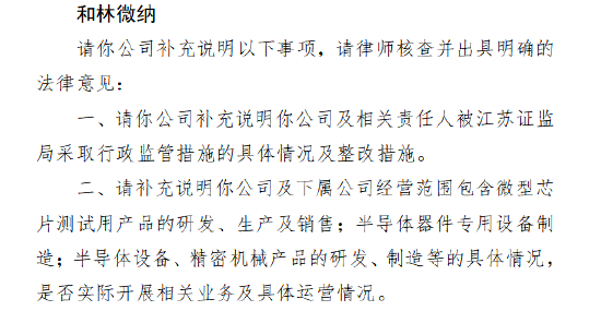 和林微纳A+H收到证监会备案反馈:要求说明被江苏证监局处罚的具体情况和整改措施